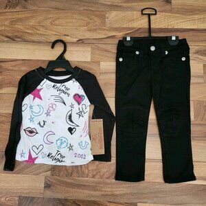 NWT True Religion Size 24M 2-Piece Set Doodle Tee/Black Jeans
